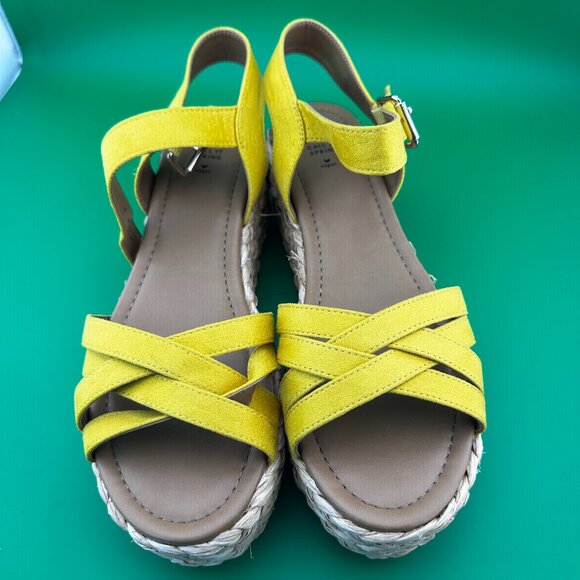NWOT WOMEN'S "CALL IT SPRING" ANKLE STRAP PLATFORM WEDGE SANDAL YELLOW, SIZE 8 - Picture 1 of 10